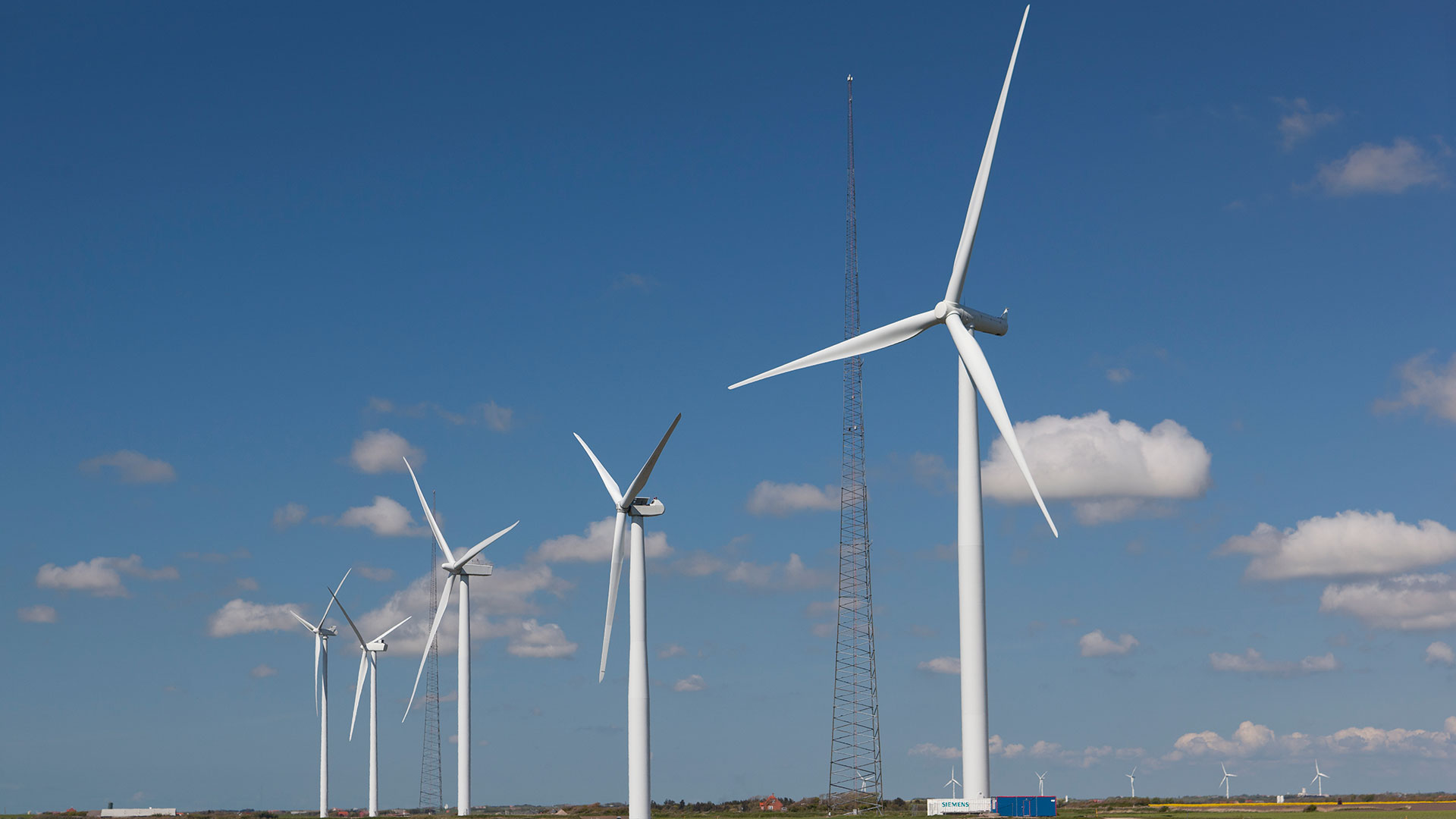 Høvsøre Testcentre in Jutland. Row of wind turbines