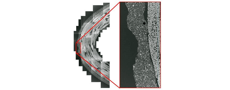 A 3D scan showing breaks and problems with the material