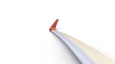 The picture shows the tip of a wind turbine blade